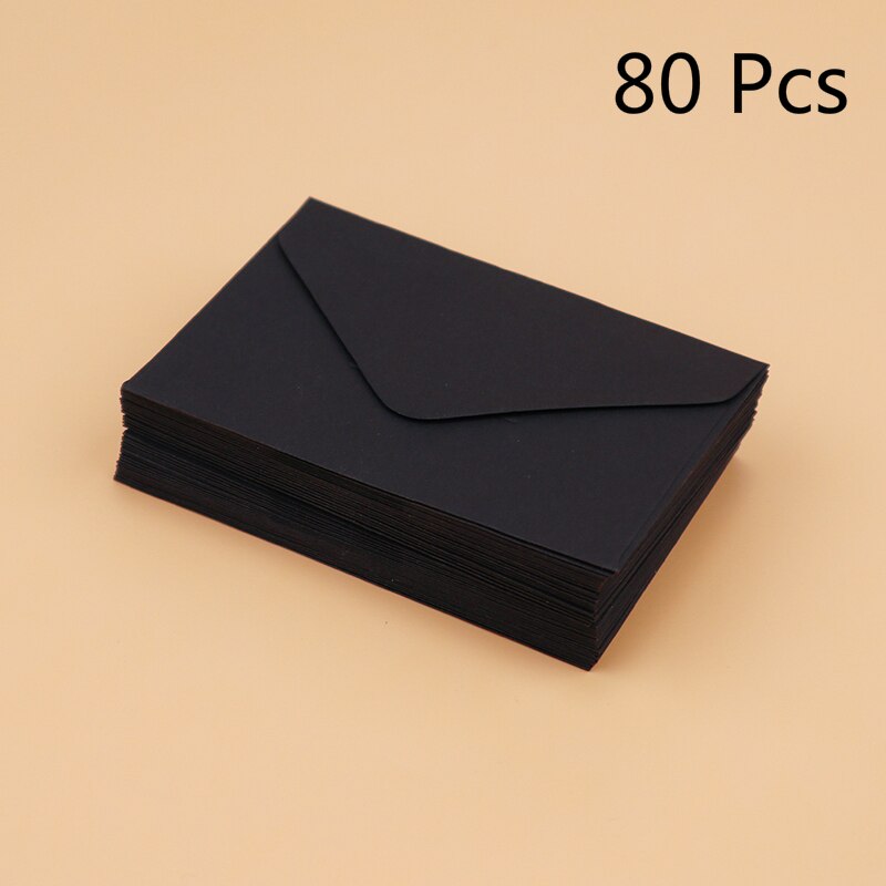 Sobre de clásico blanco negro Kraft en blanco Mini sobres de ventana de papel, sobre de invitación de cumpleaños de boda 20/40/80 piezas: 80 Pcs Black