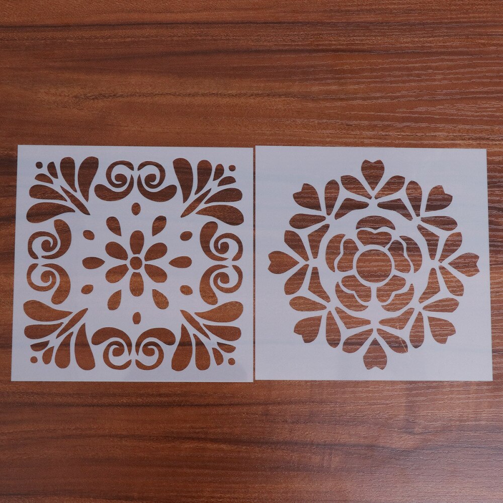 8pcs Drawing Stencils Plastic Hollow Square Fabric Wall Paper Furniture Drawing Stencils