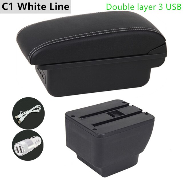 Armrest Box for Mazda 2 Leather Arm Rest Center Console Storage USB Car Accessory: C1 White Line