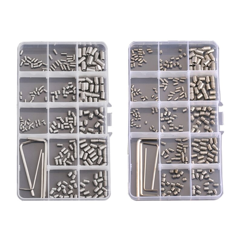 13 Sizes Allen Head Stainless Steel Grub Set Screw Assortment Kit Metric M3/M4/M5/M6 Hex Grub Screw with Hex Wrenches