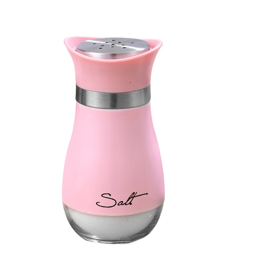 MOONBIFFY Cute Salt and Pepper Stainless Steel Glass Bottom Spice Dispenser Sea Salt Sugar Refillable Pepper Seasoning Cans: Pink