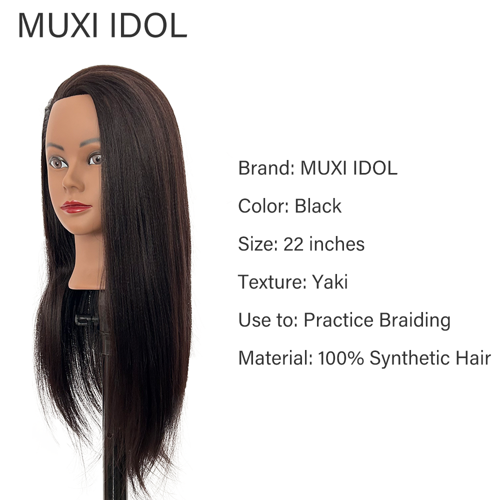 22inches Mannequin Head 100% Synthetic Hair Traininghead Styling Head Braid Hair Dolls Head for Practicing Cornrows and Braids