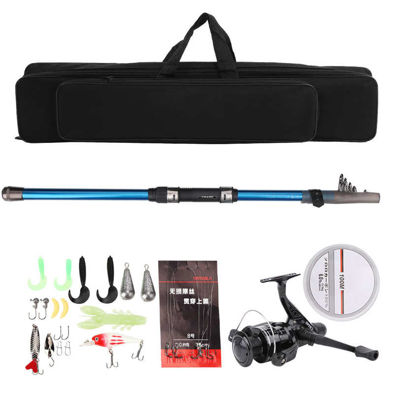 1.8/2.1/2,4 m Angelrute Combo 24T Carbon Teleskop Angelrute Set mit Linie Lockt tackle Haken 5.5:1 Reel Volle Tool Kit: 2.4M