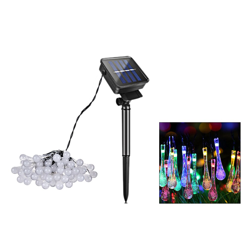 Foxanon Solar String Lights 6M 7M Fairy Ball Cherry blossom Lawn Lamp Christmas Decorative Lighting For Outdoor Garden: Waterdrop RGB / 7m 50led