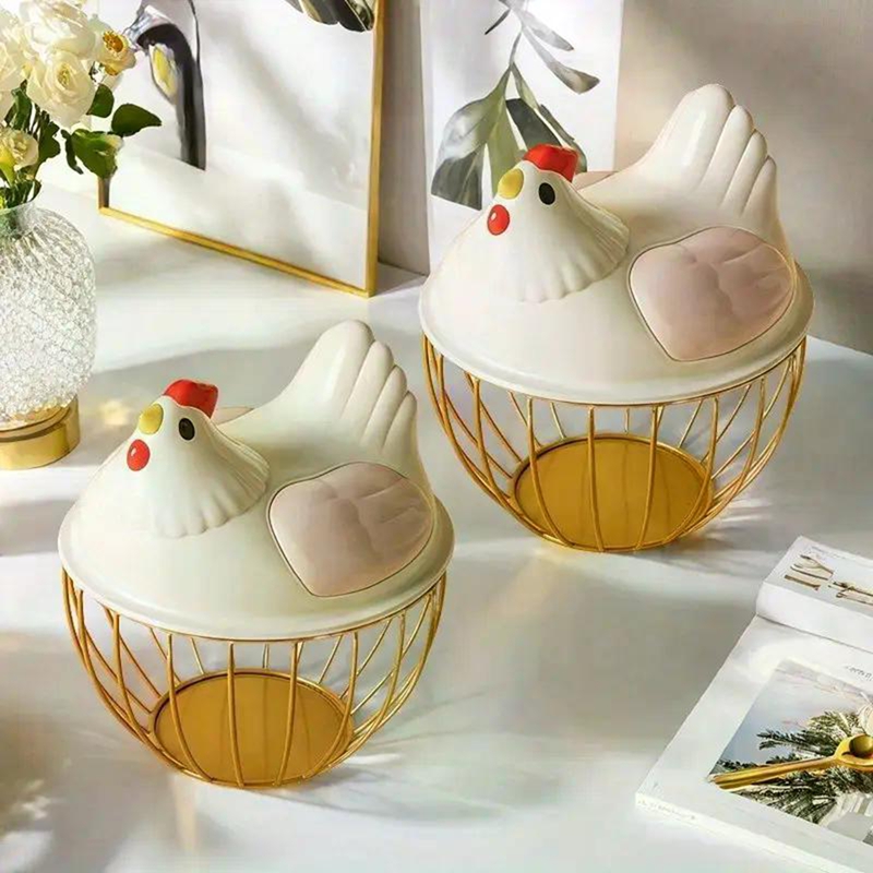Chicken Egg Basket Metal Wire Chicken Egg Storage Basket Cute Portable Chicken Egg Holder Fresh Egg Holder for Pantry