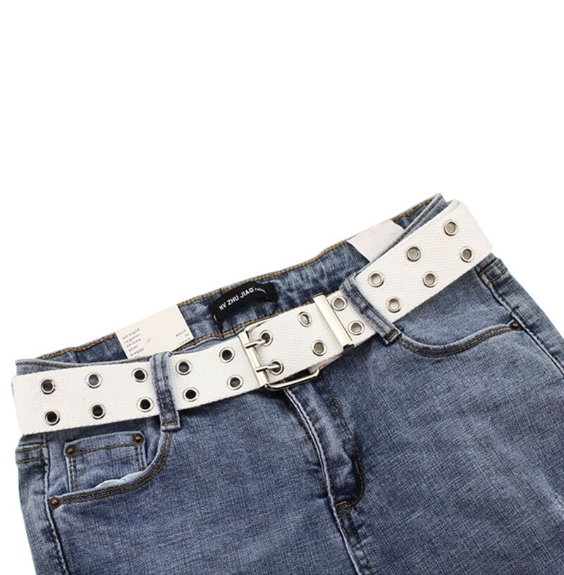 Best YBT-Cinturón de lona Unisex, cinturón con hebilla de aleación de doble fila para fotos de la calle, cinturón hueco Chic con cadena: F White
