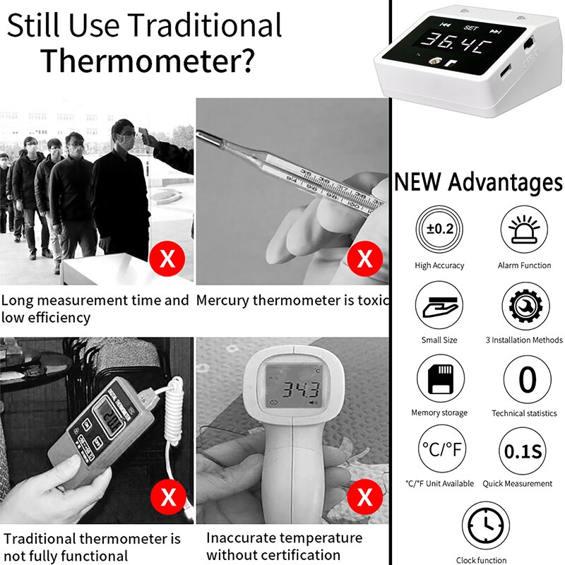 Electronic Digital Thermometer Home Outdoor Body Temperature Monitoring Infrared Non-contact Forehead Thermometer Mall Desktop