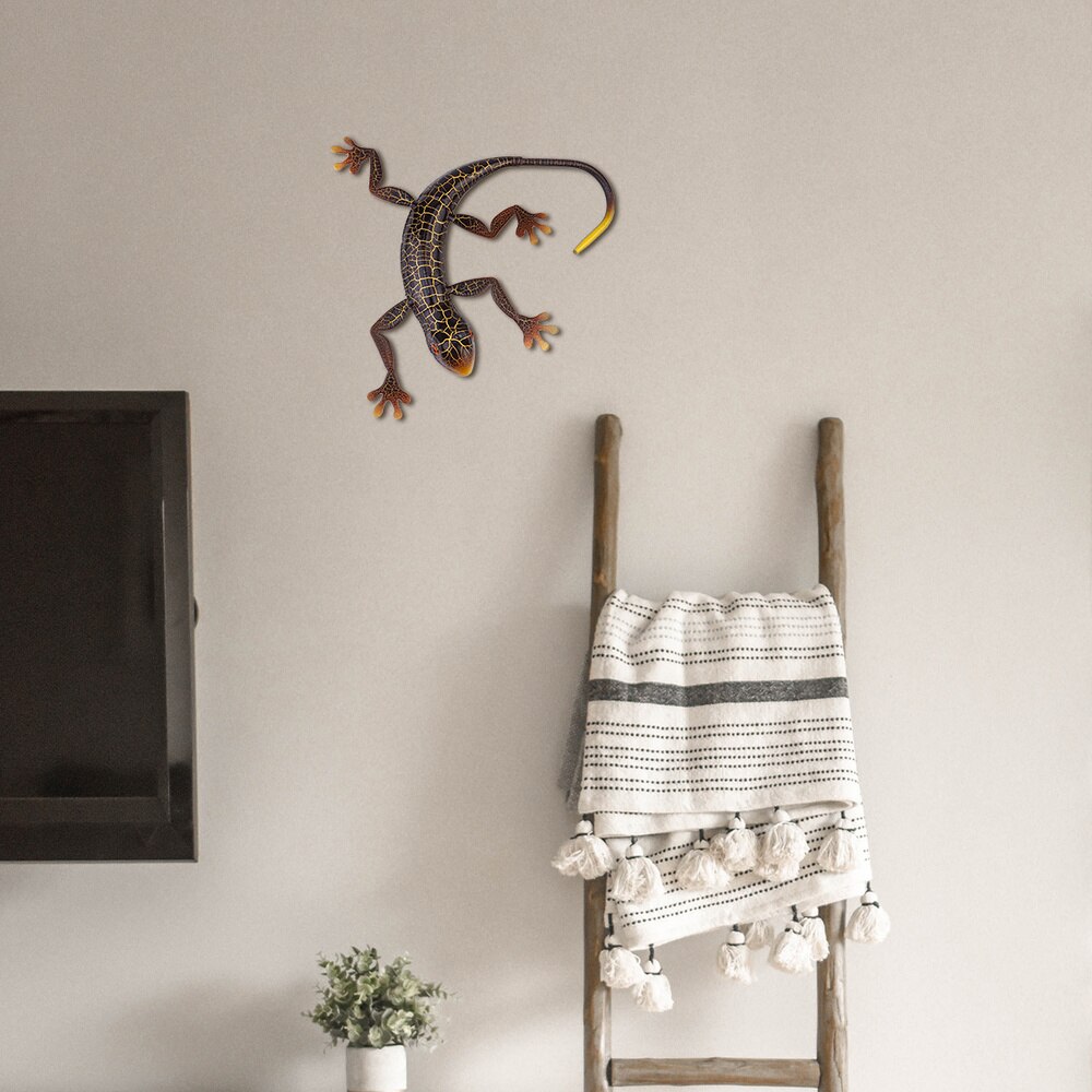1Pc Metal Gecko 3D Wall Art Sculpture Decor Indoor Outdoor Hanging Ornament: Coffee
