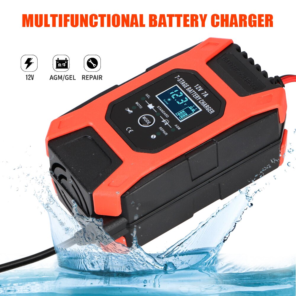 LEEPEE Wet Dry Lead Acid Battery-chargers Digital LCD Display 12V 7A 7 Stage Automatic Smart Car Battery Charger