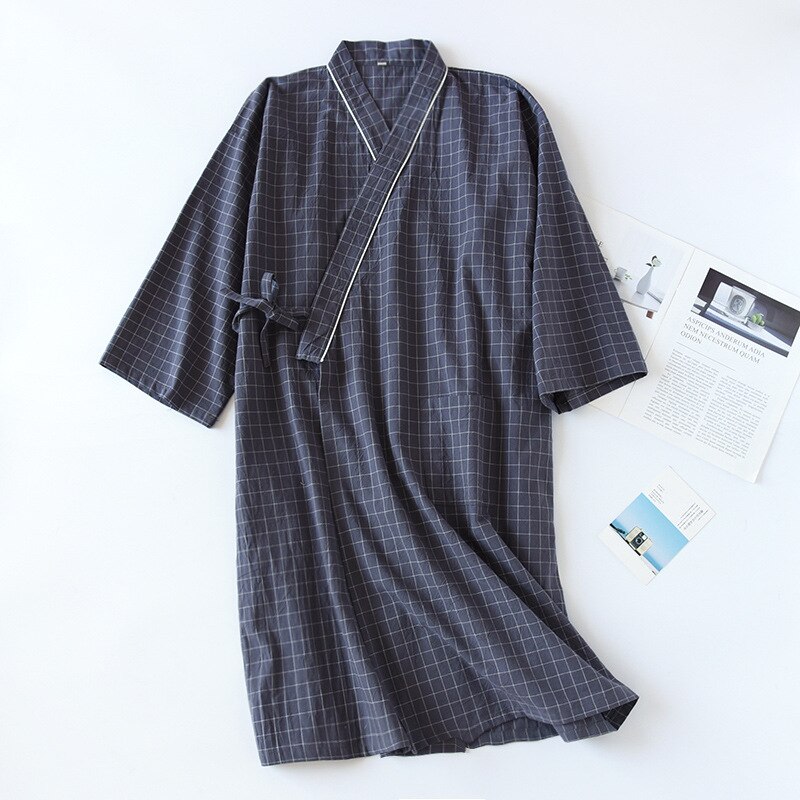 Spring Summer Thin Men'S Kimono Cotton Crepe Men'S Nightgown Summer Nightdress Large Size Yukata Sweat Steamed Clothes Kimono: C / L