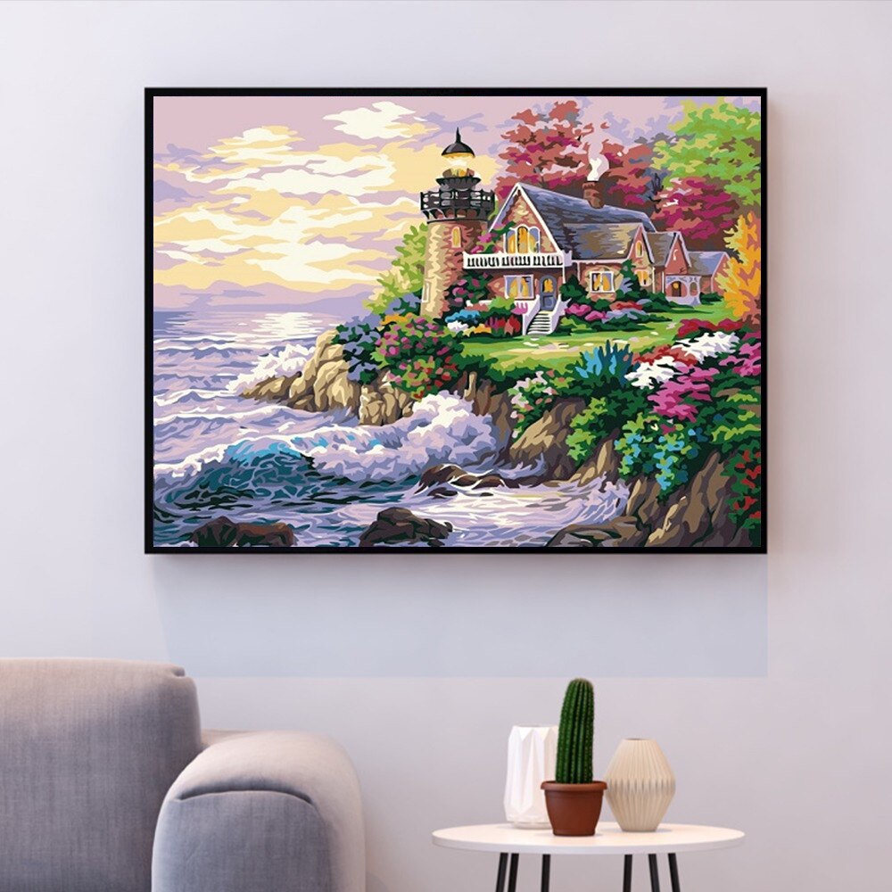 HUACAN pintura al óleo por números paisaje DIY fotos por números Paisaje del mar Kits de dibujo lienzo pintado a mano decoración del hogar
