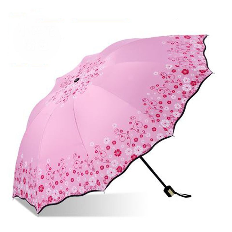Hopfällbart paraply för kvinnor tryck blomma resor anti-uv vindtät regn blomma modig flicka solskydd parasoll bärbar: 108cm- blommor rosa