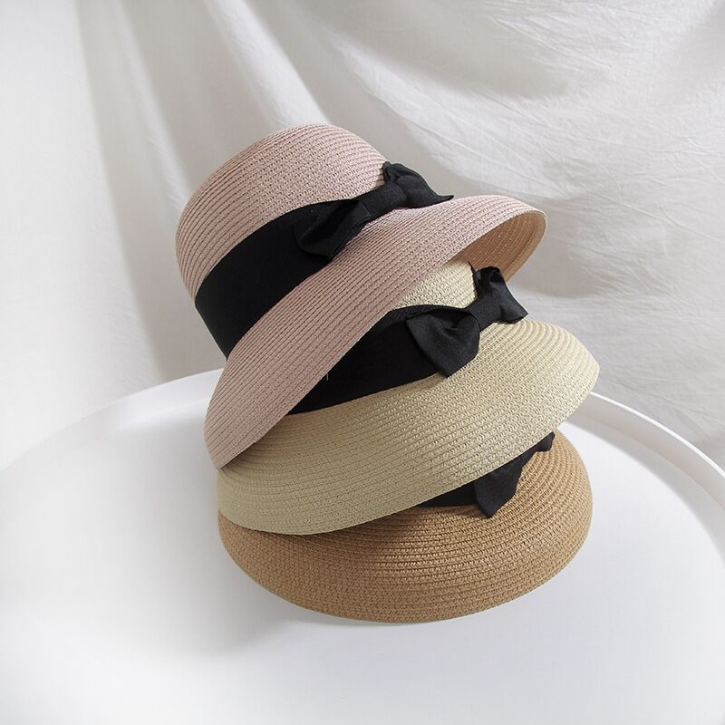 Hepburn Style Sun Hats Bucket Cap For Women Summer Straw Hat Big bow Female Beach Hat Panama Hats Chapeu Feminino