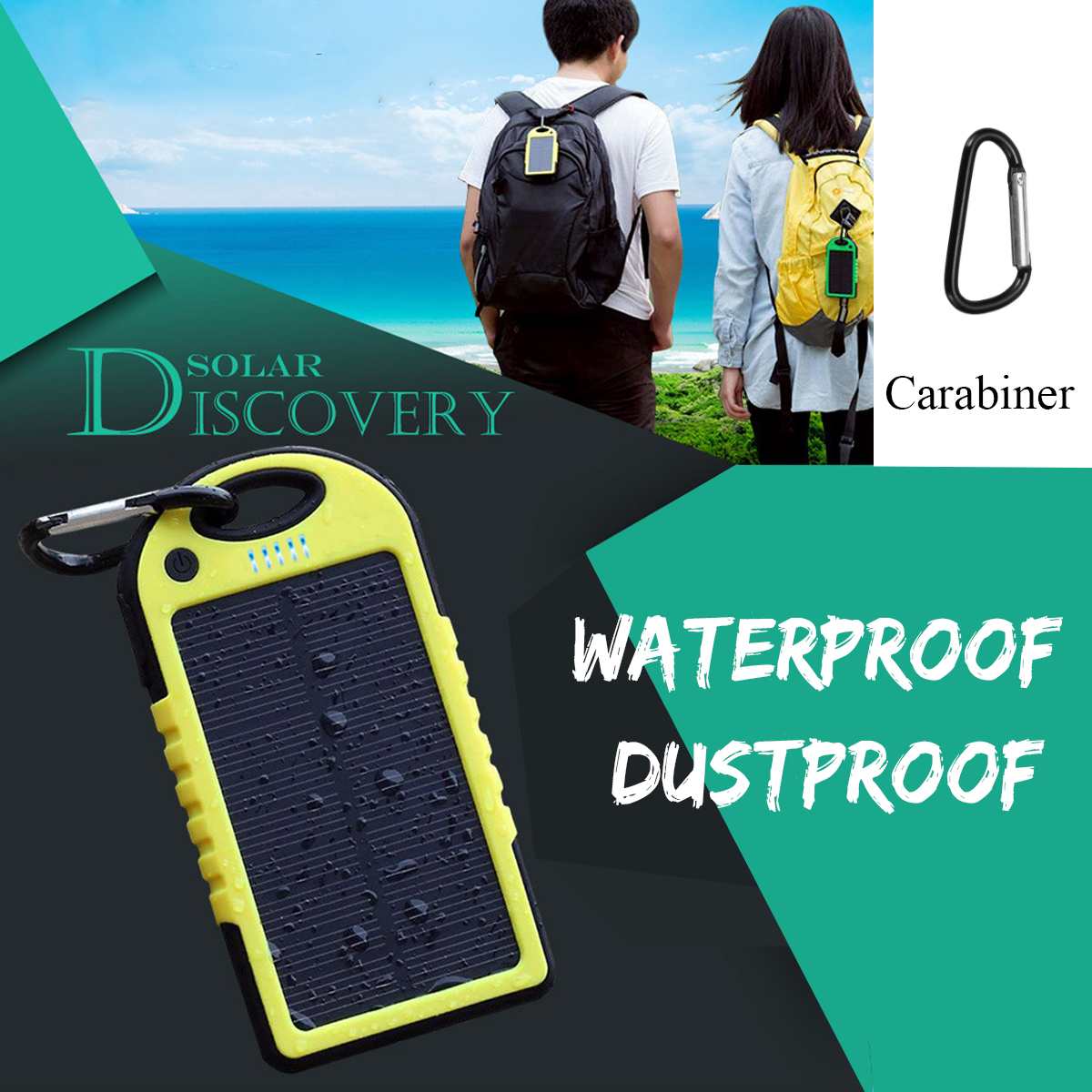Portable Solar Power Bank Battery Solar Panel Dual USB SOS LED Light Solar Battery Cell Phone Charger 12000mAh Waterproof