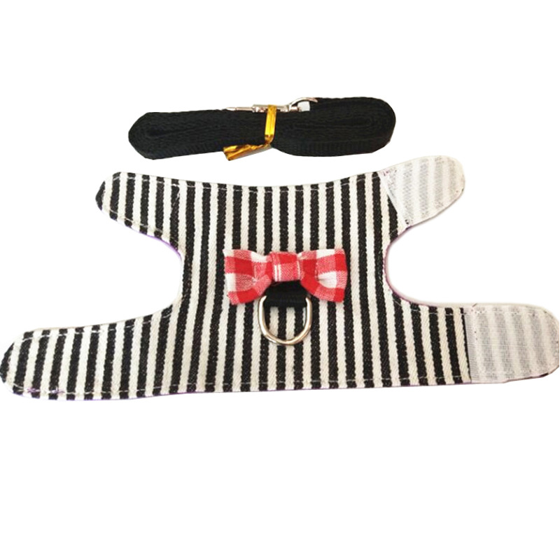 Ensemble harnais et laisse pour animal domestique, gilet avec nœud de lapin, furet cochon d&#39;inde, chaton, vêtements mignons, fournitures pour animaux de compagnie, accessoires de Cage: Black / S