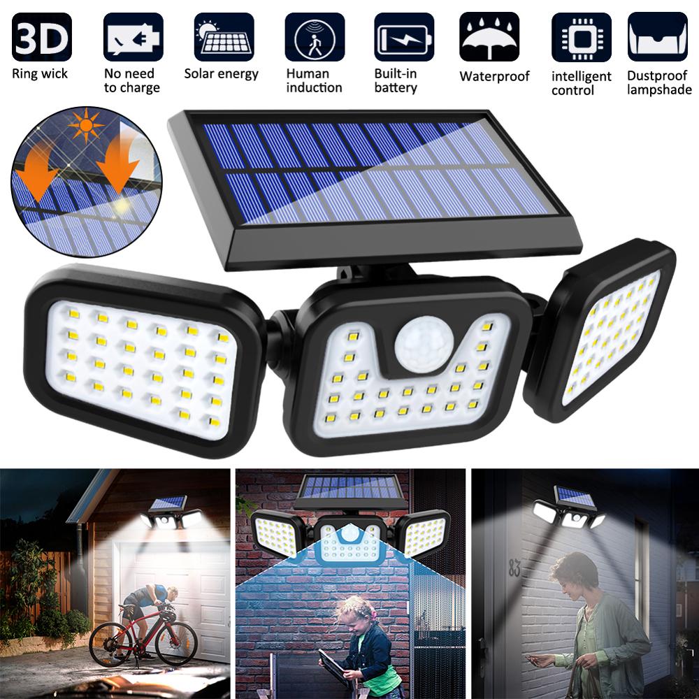 3 Modes LED Solar Lamp PIR Motion Sensor Outdoor Solar Garden Light Three-Sided Waterproof Energy Saving Wall Yard Lamps