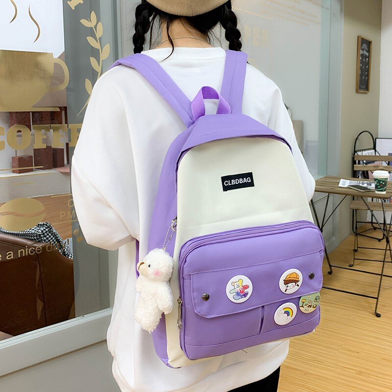 Kawaii 4 delar set skolväskor för tonårsflickor canvas resväska kvinnor bokväskor student skolväska ryggsäck mochila