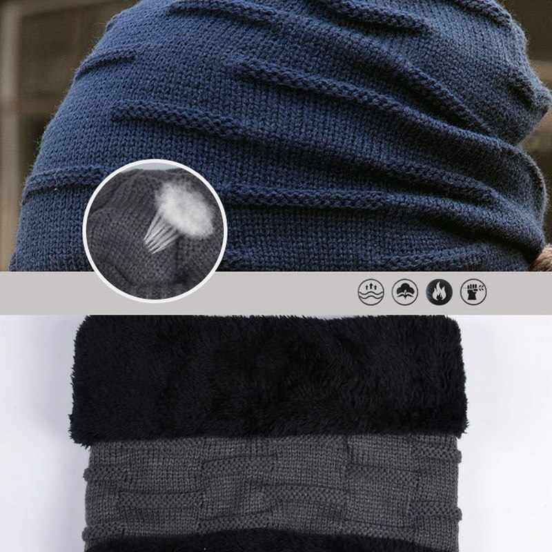Czapki zimowe typu czapka bez daszka zestaw szalików 2019 ciepłe czapki z dzianiny czapka z czaszkami szyi cieplej z grubym podszyty polarem czapka zimowa i szalik dla mężczyzn