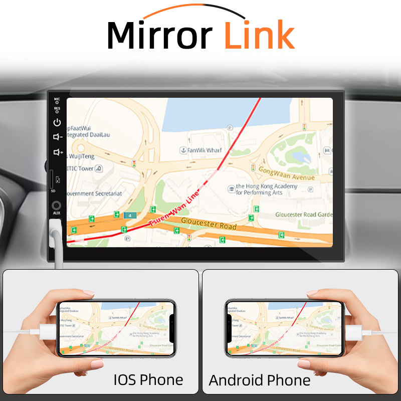 7 "autoradio 1 Din Carplay Android Auto Multimediaspeler HD Touchscreen FM AUX-ingang Bluetooth MirrorLink Universele autoradio