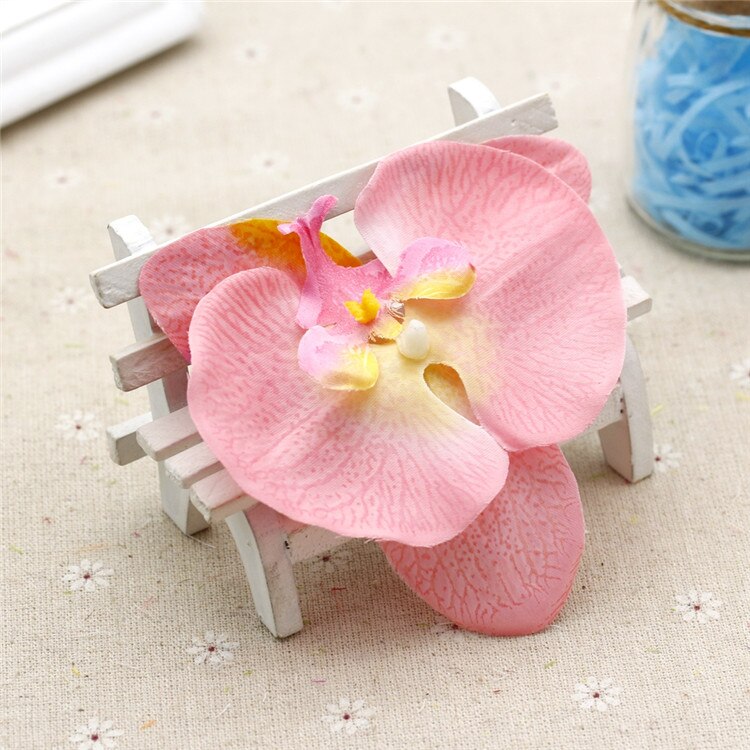 10cm sommerfugl orkidé kunstigt blomsterhoved diy håndlavet håndværk materiale hjem have dekorativ buket boks indretning blomster: Lyserød