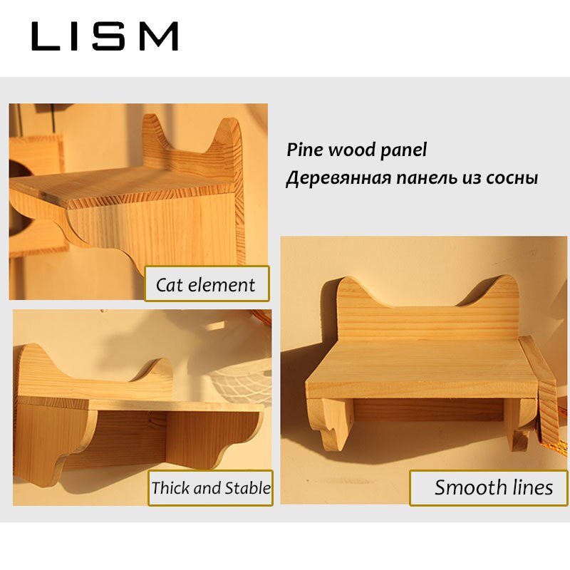 DIY Wooden Cat Climber Wall-Mounted Cat Toys Tree Jumping Climbing Frame Activity Platform Pet Kitten Play House Furniture