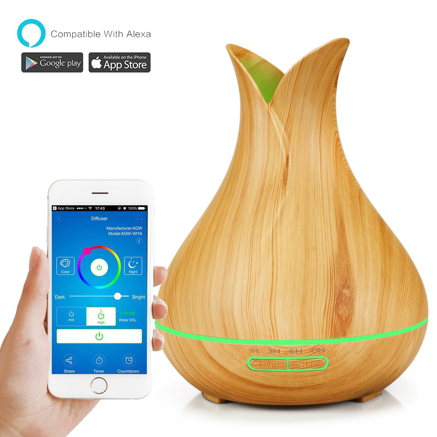 WiFi smart 550ML Elektrische Geurverspreider Essentiële Olie Diffuser Luchtbevochtiger Ultrasone Afstandsbediening Mist Maker Thuis: LANG-KILN Rood / AU