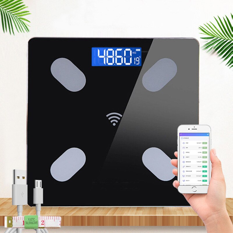 Digital Body Fat Scale BMI Weight Scales Bluetooth Body Fat Measurement Device Smart Body Weight Analyzer Bathroom Floor Scale: black charge style2