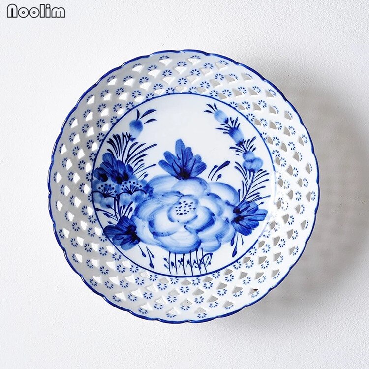 Fondo Chino de porcelana azul y blanca para porche, decoración creativa de pared con plato de ciruela para colgar en la sala de estar y el hogar,: A
