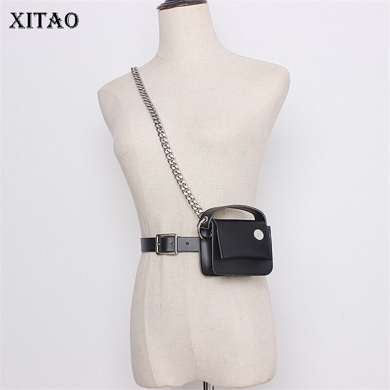 Xitao moda feminina nova cintura pacotes de ombro corrente pesada preto plutônio elegante deusa fan retalhos 2020 minoria cintura packs zp2086
