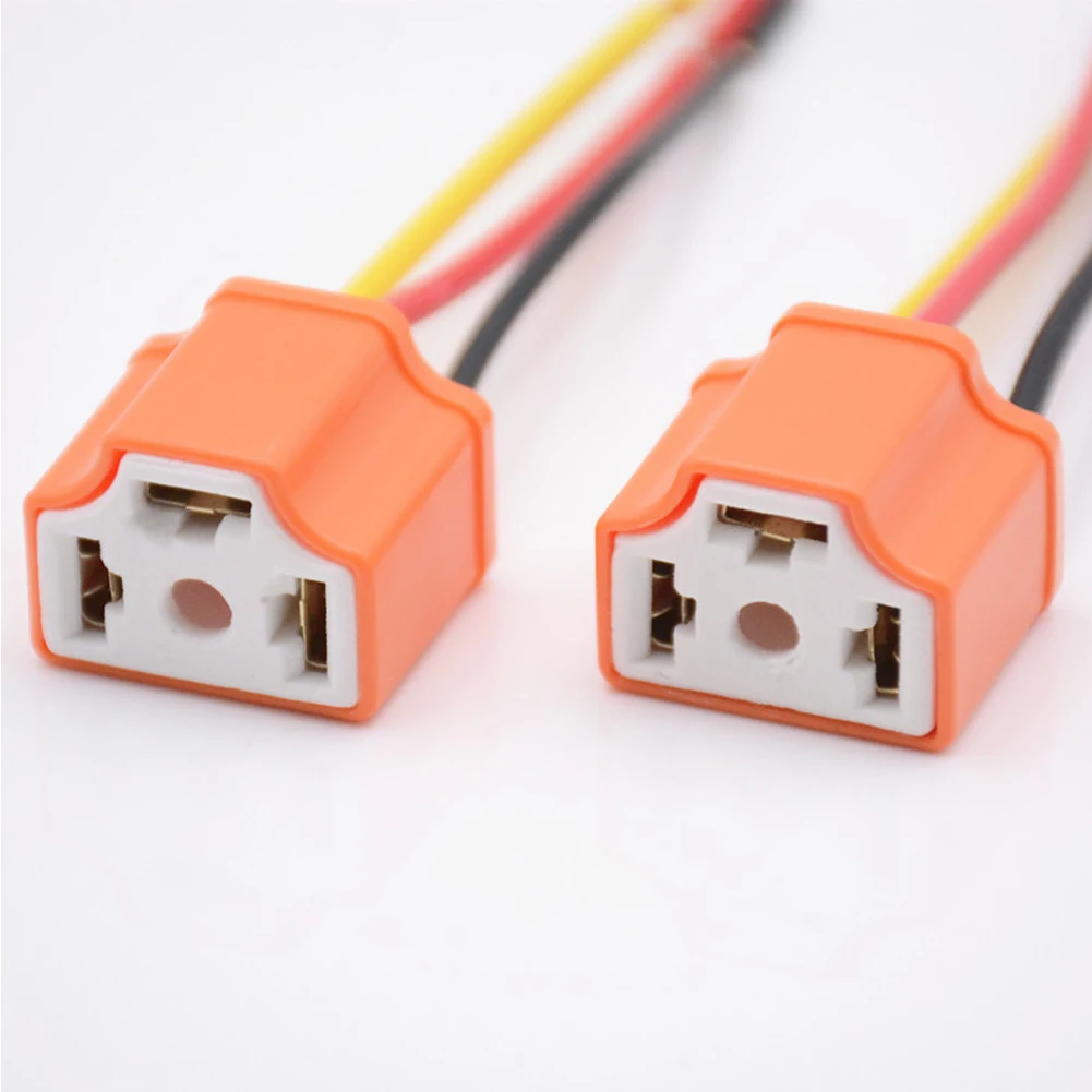 Adaptador de enchufe de Base de bombilla H4 para coche, portalámparas de cerámica Universal H4, arnés de cableado, Base de bombilla de faro, enchufe de haz de luz, 2 uds.: Plata