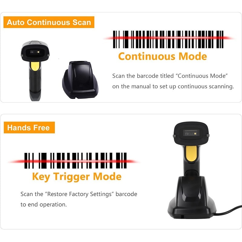 Handheld kabellos 1D 2D Barcode Scanner QR Bar Code Leser Bluetooth-kompatibel 2,4G USB Verdrahtete Scan mit Stand für IOS Android