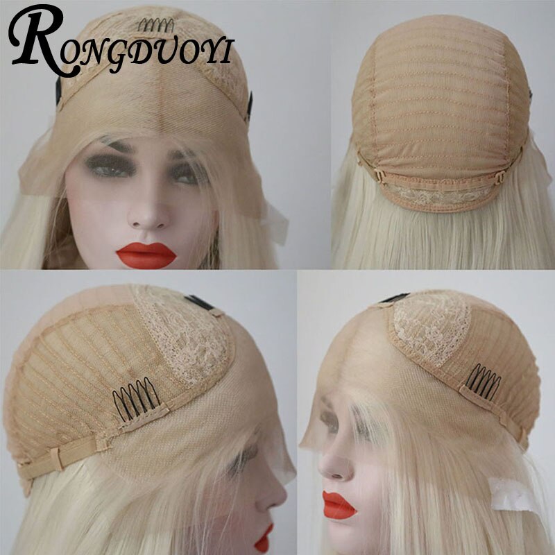 RONGDUOYI Yellow Hair Deep Wave Lace Wig Long Fiber Synthetic Lace Front Wigs for Women Heat Resistant Hair Cosplay Wig