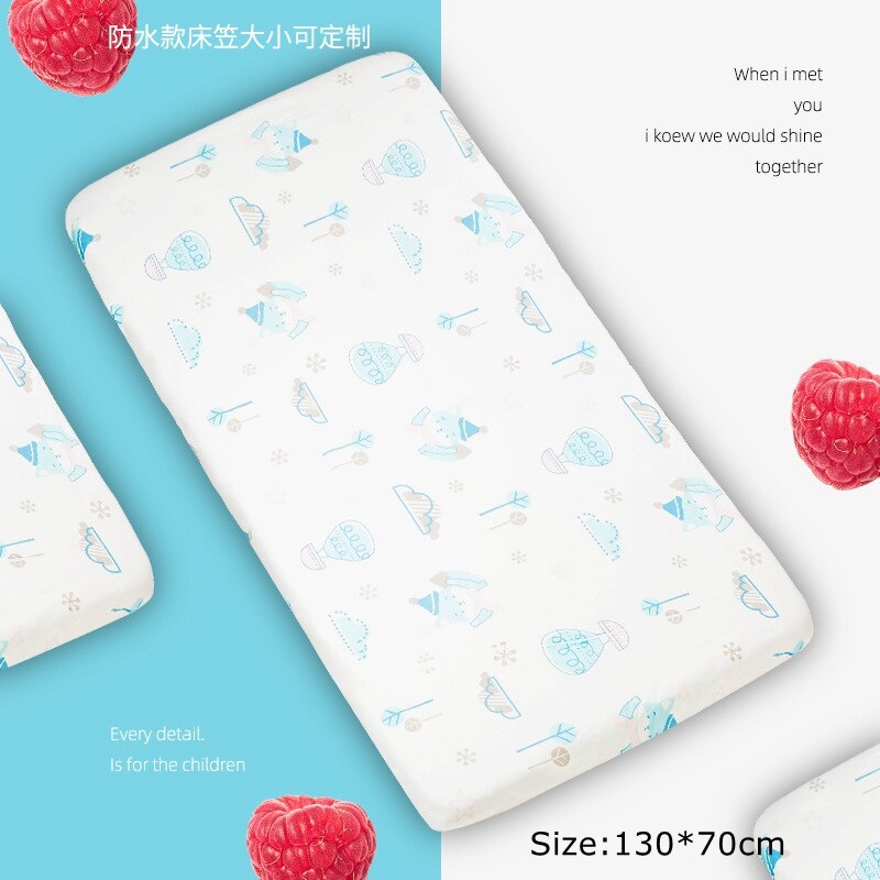 INS Nordic Baby Cot Fitted Bed Sheet Knit Cotton Waterproof Matress Cover Newborn Baby Child Cute Printing Bedroom Beddings: A-130X70CM