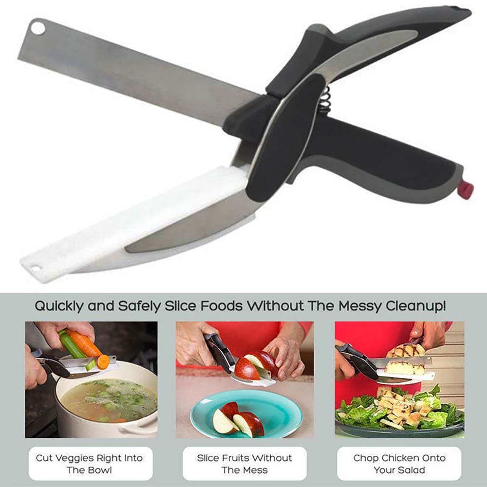 Kitchen Food Scissor 2 in 1 Utility Scissors Knife&amp;Board Smart Chef Stainless Steel Ourdoor Meat Potato Cheese Vegetable Kitchen