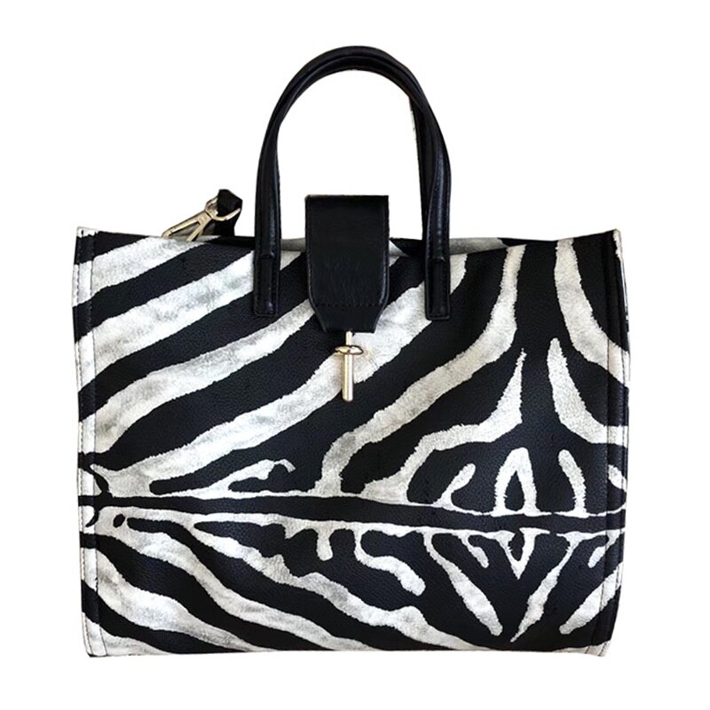 Bolsa feminina estampada de zebra, bolsa grande de mão de couro de alta qualidade, casual, bolsa de ombro feminina, grande capacidade