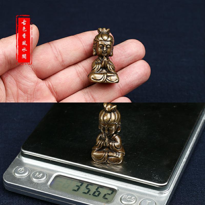 Zuiver Koper Pocket Guanyin Boeddha Ornament Antieke Micro Sculptuur Boeddha Hanger Handvat Ornament Koper