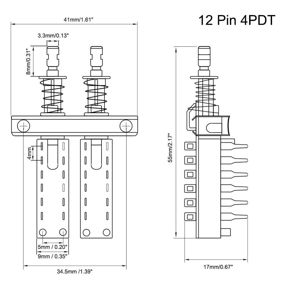 Interlock Push Button Switch Piano Type 4PDT 12 Pin 2 Row