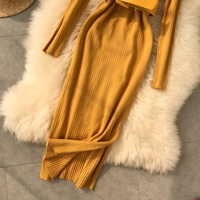 Yuoomuoo god tyk rullekrave sweater kjole kvinder vinter koreansk bodycon arbejdskjole dame strikkjole