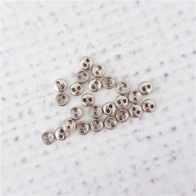 100 stk 4mm metal runde 2 huller lille dukke tøj sølv/guld/messing knapper gør det selv håndlavet syning flatback knap scrapbog