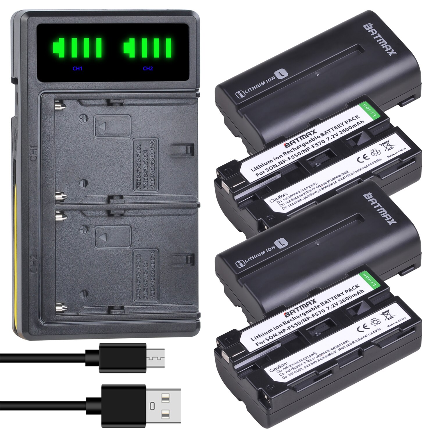 2600mAh NP-F550 NP F550 Battery Akkus + LCD Dual Charger for Sony NP-F330 NP-F530 NP-F570 NP-F730 NP-F750 Hi-8 TR716 6K Pro: 4Pcs  set