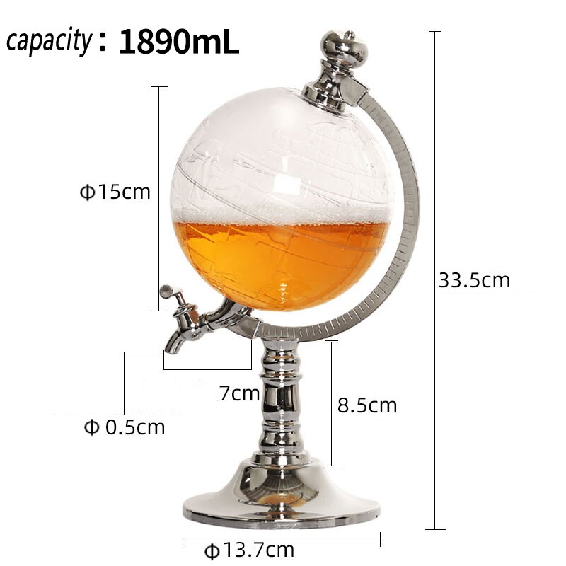 Globe Glas Dispenser Decanter Bar Accessoires Metalen Rietjes Wijn Bier Machine Tap Thuis Feestartikelen Creatieve Fles: 1890ml