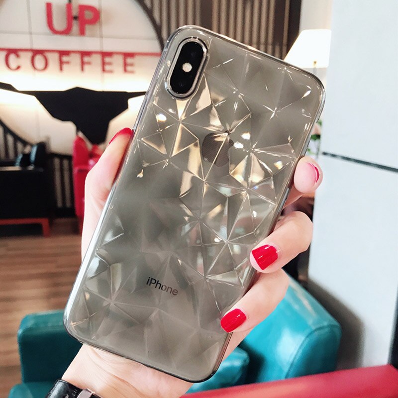 N1986N For iPhone 6 6s 7 8 Plus X XR XS Max Phone Case Luxury Diamond Texture Transparent Ultra Thin Soft TPU Case For iPhone X: for iphone XR / gray