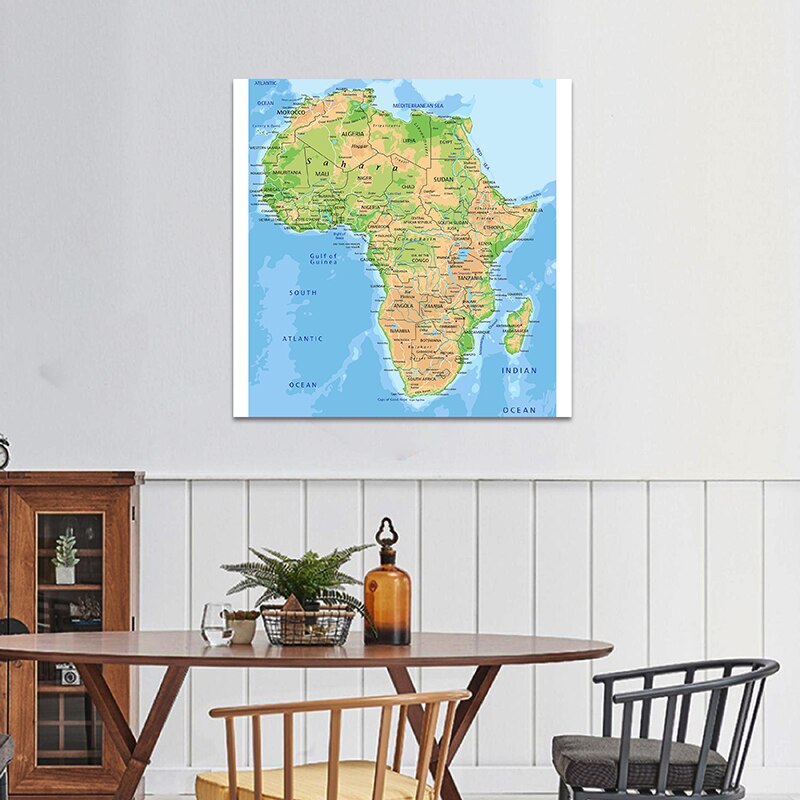 150*150cm African Topographic Map Non-woven Canvas Painting World Maps for Wall for School Supplies Home Decoration