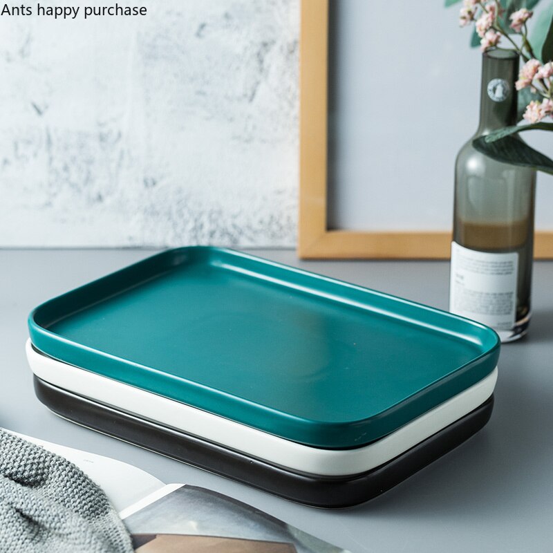 Nordic Matte Series Rectangle Ceramic Tray Sample Room Bathroom Living Room Storage Tray Bathroom Set Tray Trays Decorative