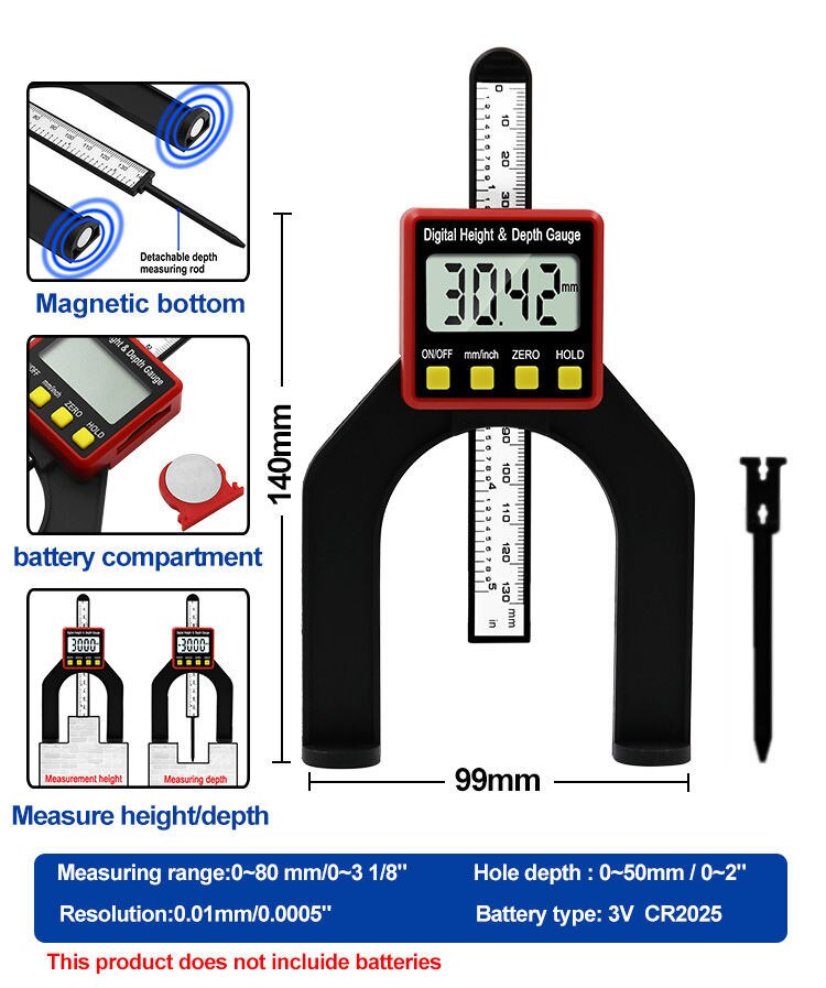 3piece Set Digital Caliper Level and Angle Ruler Height Ruler Depth Ruler Multi-function Measuring Tool Woodworking Tool