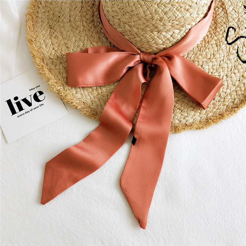 Solid Color Small Neckerchiefs Women Long Ribbon Hairband Satin Silk Scarf Lady Belt Tie Handbag Ribbons Hair Scarves: Orange