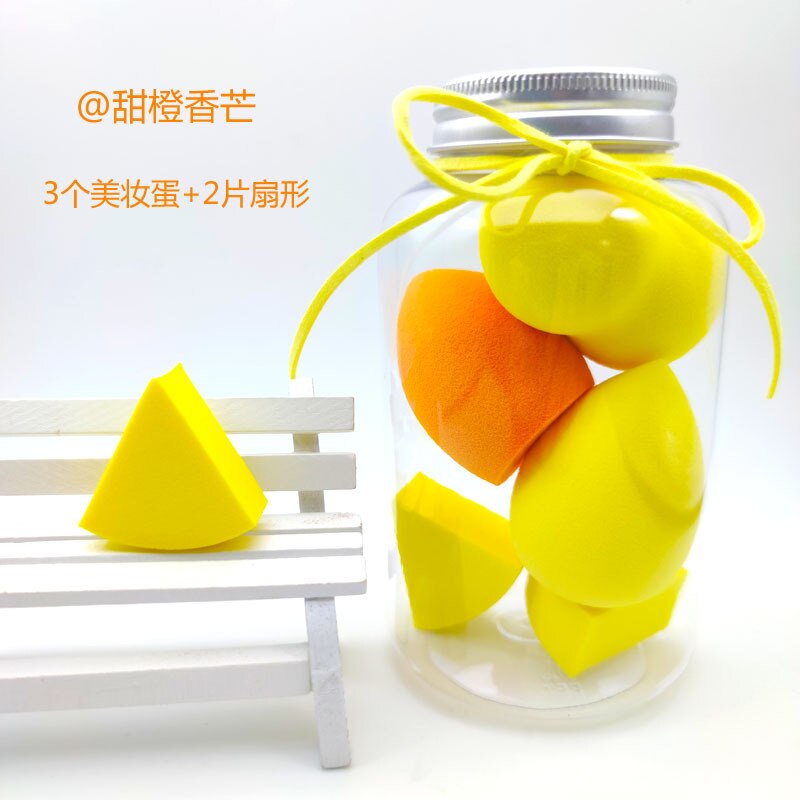 5/7Pcs Beauty Egg Set Gourd Water Puff Makeup Puff Set Colorful Cushion Cosmestic Sponge Egg Tool Wet and Dry Use Makeup: Yellow  5 pcs