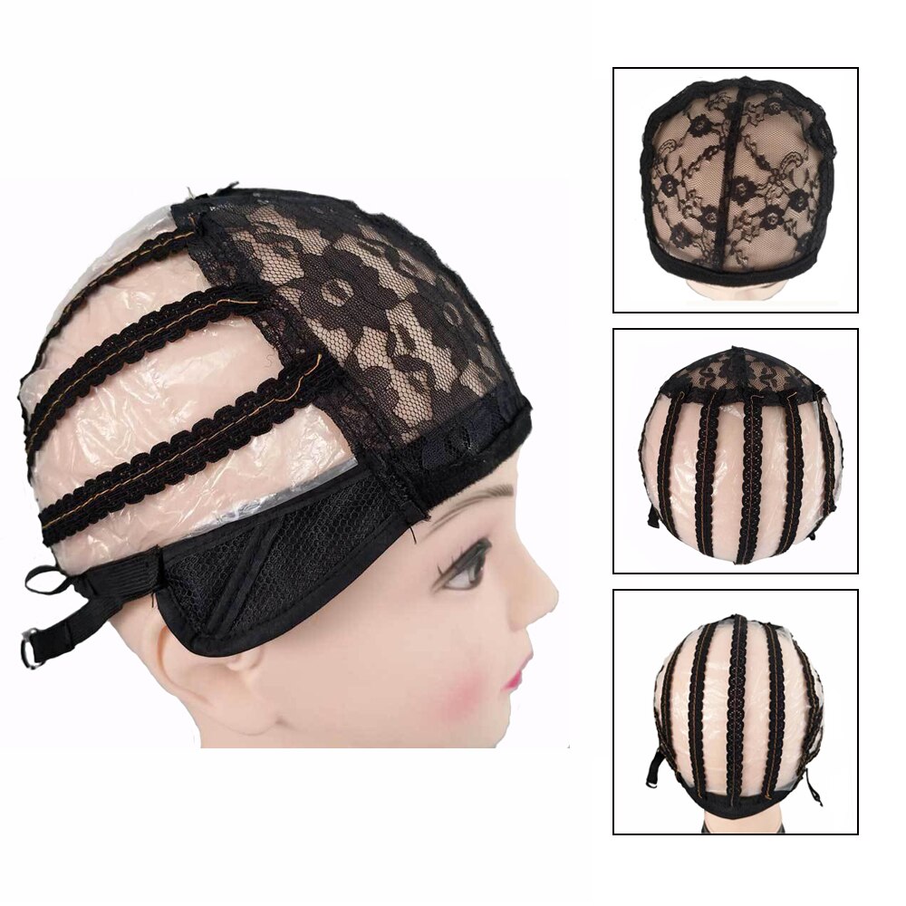 Casquettes de perruque en dentelle respirante de pour la fabrication de perruques de taille moyenne noire avec sangles réglables filet de cheveux élastique dans des filets à cheveux