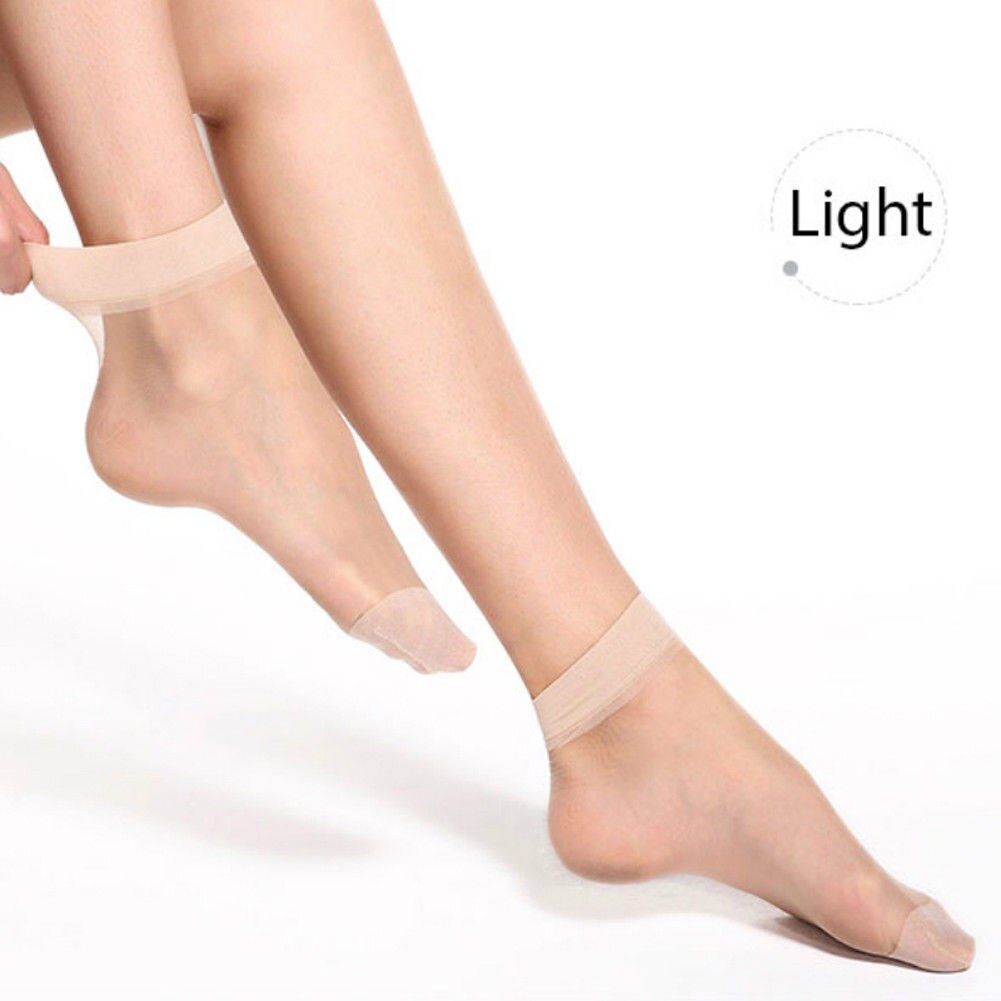 10 Pairs/set Women's Thin Crystal Silk Ankle Socks Female Short Socks Summer Bamboo Transparent Socks: Beige