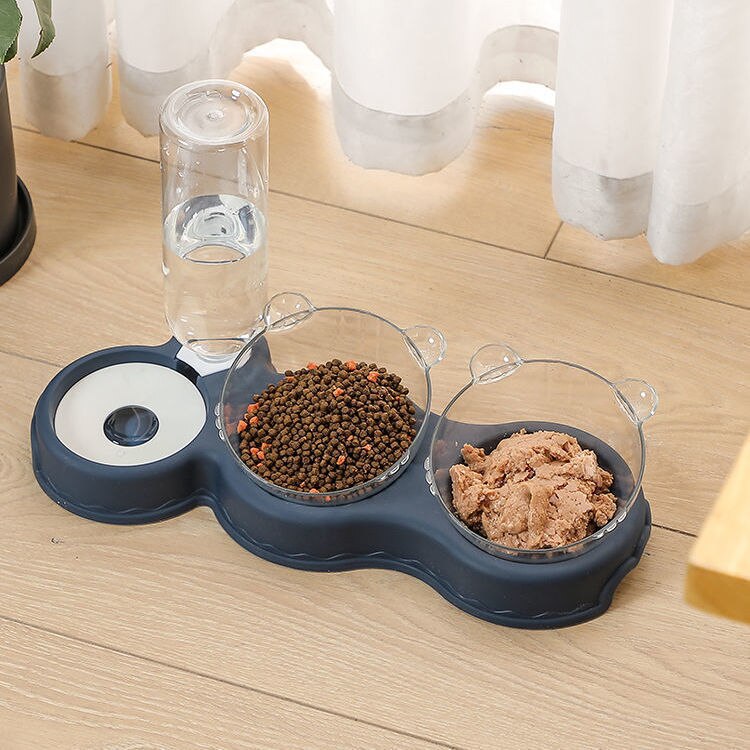 Triple Kom Voor Kat Automatische Feeder Hond Kattenvoer Kom Met Fontein Dubbele Kom Drinker Verhoogde Stand Schotel Kommen voor Kat: Black L38xW16.5cm